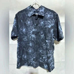Ted Baker Slim Fit UFroze Floral Short Sleeve Shirt Navy Blue Cotton Sz 5 US XL
